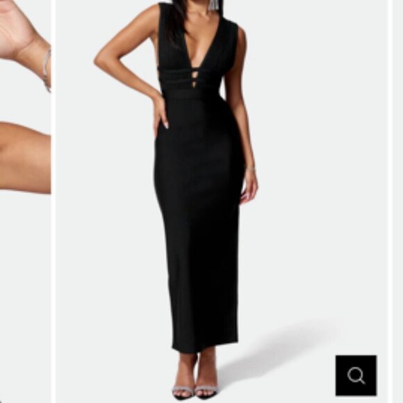 bebe Dresses & Skirts - Bebe NWT Caged Cut Out Maxi Gown Plunge Neck Black Sexy Club Party Dress Small